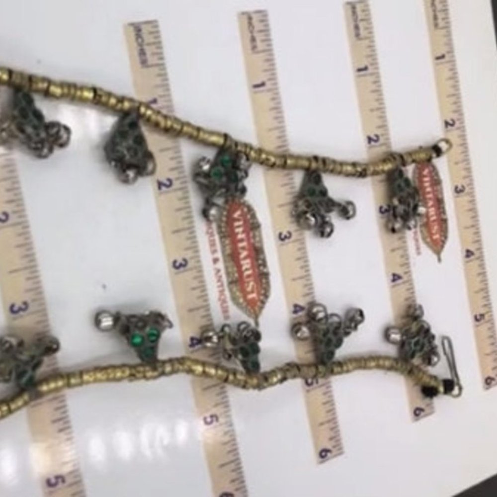 Afghan Glass Stone Anklets: Tribal Boho Bells, Pair